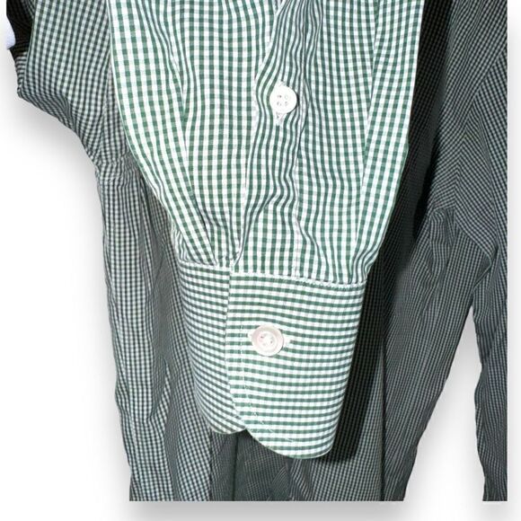 Green Gingham Ledbury Fine Shirting Dress Shirt Size M 15 - Picture 3 of 5